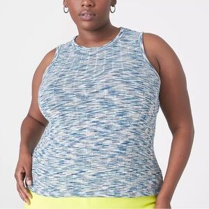 Lane Bryant Fitted Crewneck Cropped Tank Top Sz 22/24 Blue Spacedye Ribbed Knit